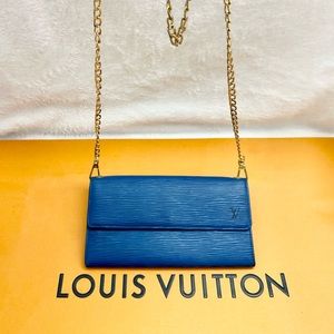 Louis Vuitton Epi long wallet with added crossbody gold chain